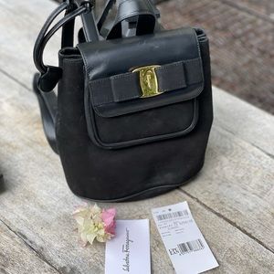 Authentic Ferragamo Suede Leather Black Backpack Small